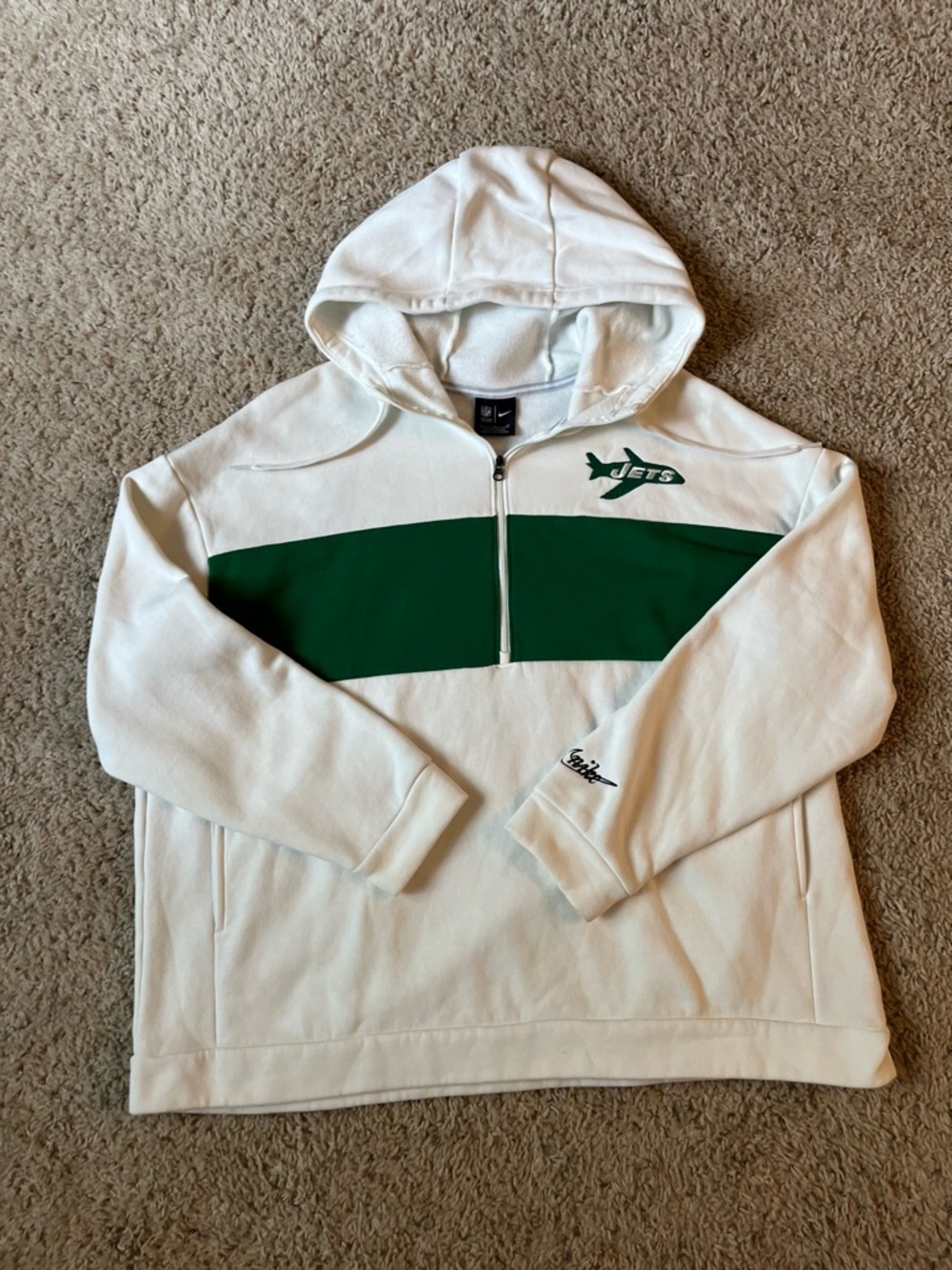 Nike NFL Classics New York Jets White & Green Half-Zip Hoodie Sweater Women’s XL